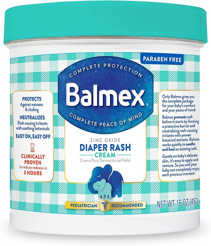 Crema Protectora Para Bebés, Balmex Con Óxido De Zinc 16 Oz.