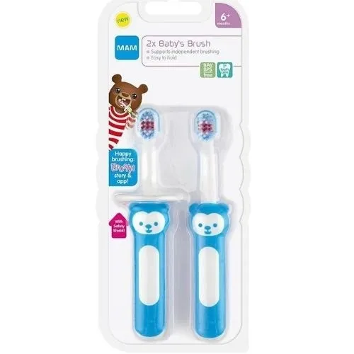 Escova Dental Cabo Curto Baby's Brush 6m+ Mam ® Azul 2 Unid.