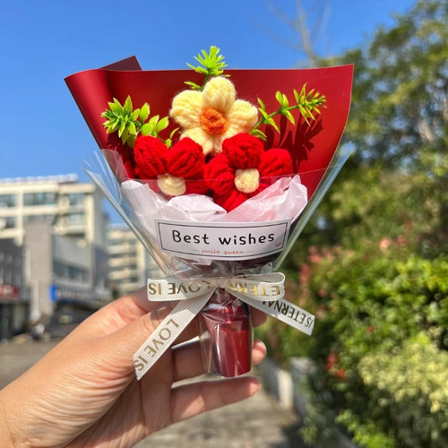 Mini Ramo De Flores Artificiales Tejidas A Mano A Ganchillo