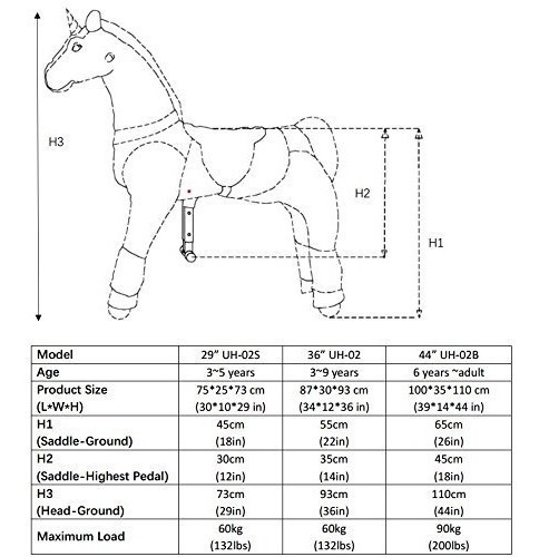 UFREE Action Pony Caballo mecánico de Juguete de tamaño Grande Montar botar Arriba y Abajo Altura 44 para niños de 6 años hasta Adultos Unicornio de Oro 