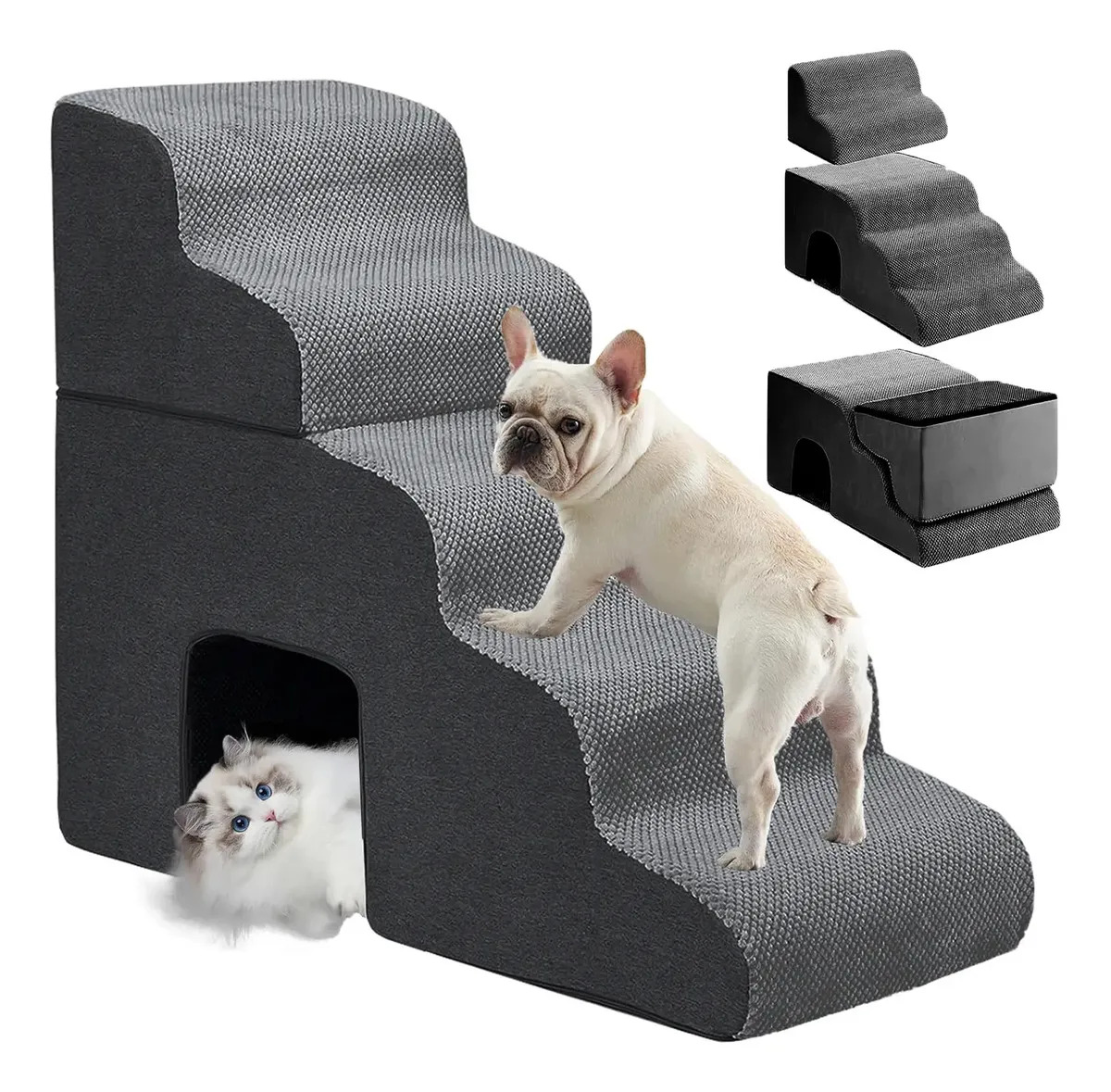 Escalera para Perro 2 en 1, rampa perros plegable 5 escalones antideslizante espuma alta densidad para sofa y cama perros pequeños cachorros gatos mascotas mayores lavable TTMXI gr