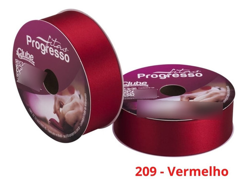 Fita De Cetim Nº 9 50 Metros X 38mm Progresso Cor 209 - Vermelho