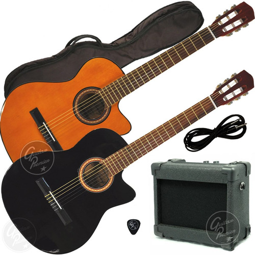 2 Guitarras Electroacusticas Nylon Corte Amplificador Funda