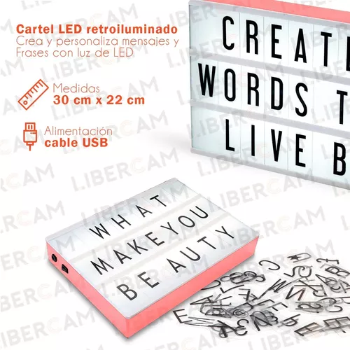 Cartel Luminoso Led Pizarra Light Box Con Letras 30 X 23 Cm