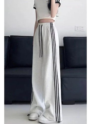 Pantalones Deportivos Anchos A Rayas Grises For Mujer, Pant