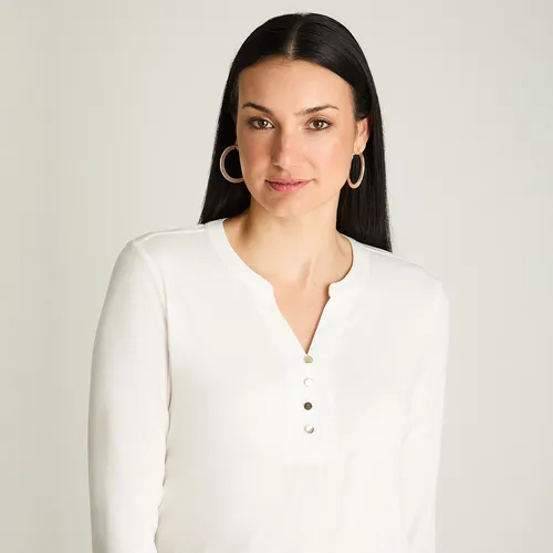 Polera Manga Larga Botones Crudo Moda Mujer Hasta Xxxl