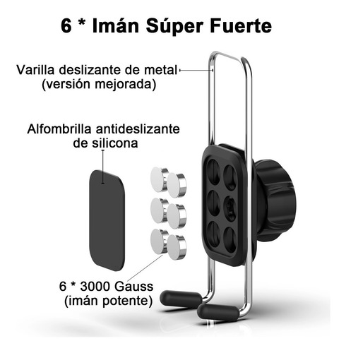 Imagen 7 de 9 de Soporte Magnetico Universal Para Teléfono De Coche, Mejorado