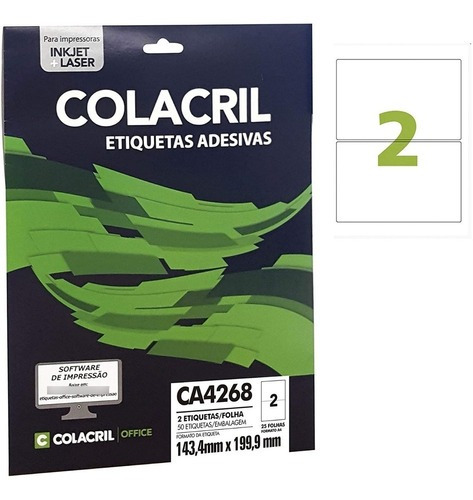 Etiqueta A4 143,4mm X 199,9mm 25 Folhas Ca4268 Colacril Cor Branco