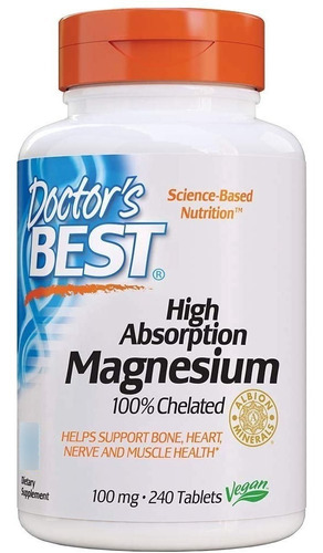 Magnesio De Alta Absorción 100 Mg Doctor's Best 240 Tabletas