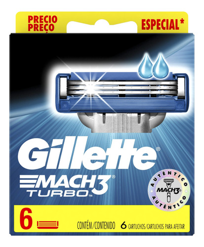 Carga para lâmina de barbear Gillette Mach3 Turbo 6 u