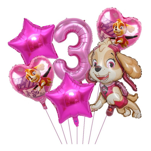 Set 6 Globos Metálicos Paw Patrol - Fucsia  Skye - N°3 -