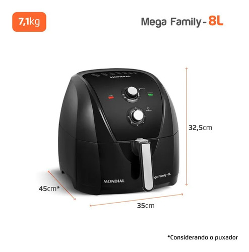 Fritadeira Air Fryer 8l Mondial 220v Preto 1900w Afn-80-fb