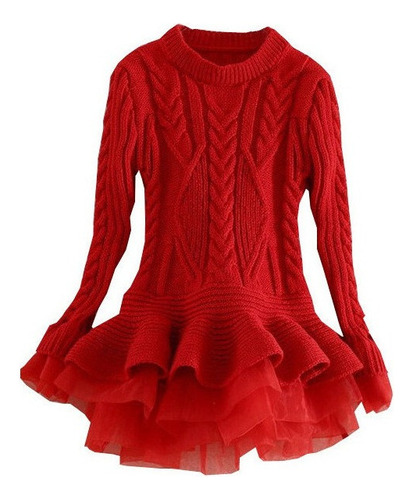 Vestidos Tejidos Niñas Otoño Invierno Rojo Traje De Navidad