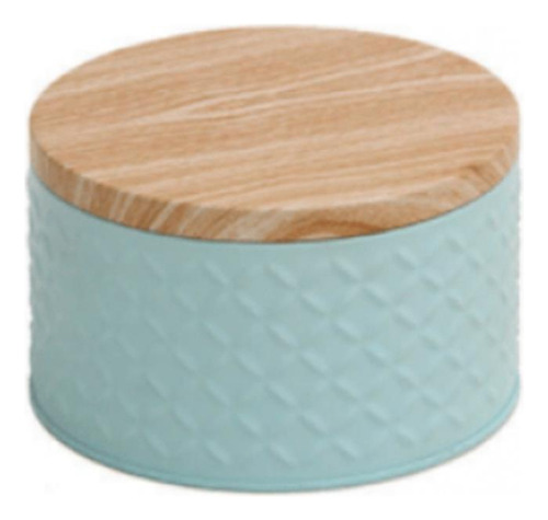 Lata De Diseño Con Tapa Simil Madera Celeste