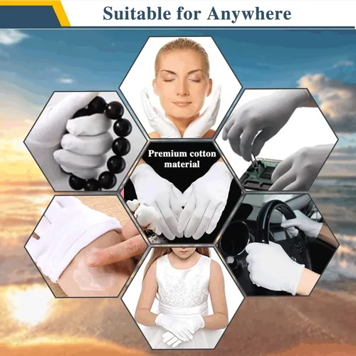 24 Piezas Guantes Dermatológicos Algodón 12 Pares Blanco