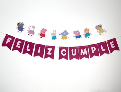 Guirnalda Papel Banderin Feliz Cumple + Peppa Pig X8 Figuras