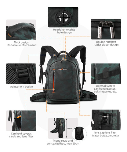 Mochila Para Cámara Multifuncional K&f Concept, Cámara Slr/d