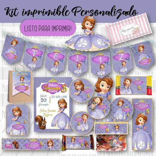 Kit Imprimible Princesa Sofía Personalizado Candy Bar Mod.01