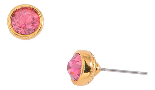 Aretes Pequeños Poste Bisel Oro 18k Cristales Rosas Redondos