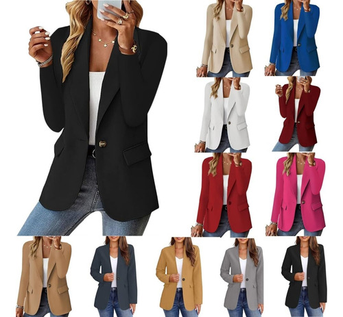 Long Sleeve Button Down Blazer Jacket Solid Lapel Suite