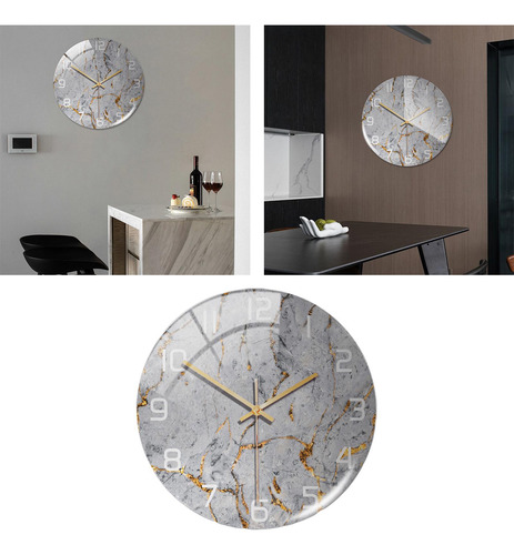 Reloj De Pared Con Estampado De Mármol, Funciona Con Gris