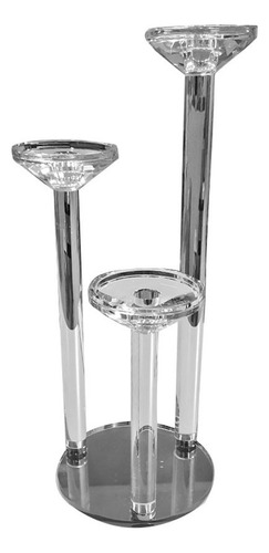 Castiçal De Cristal Liso Triplo Com Base Espelhada - 45cm
