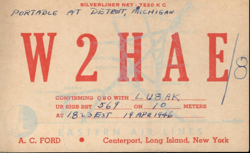 Tarjeta Qsl - De W2hae A Lu8ak (año 1946)