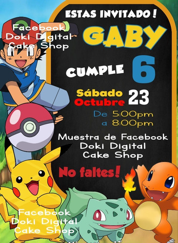 Invitacion Digital Imprimible De Pokemon