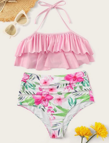 Bikini Cintura Alta Olanes Color Rosa