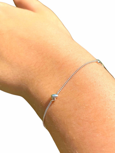 Pulsera Con Corazones Pulidos. Plata 925