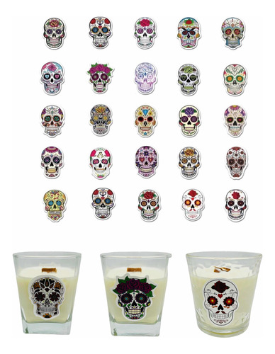 100 Calcomanías O Stickers Calaveritas Decoración De Velas