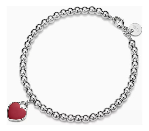 Pulsera Tifanny De Plata Corazon Rojo