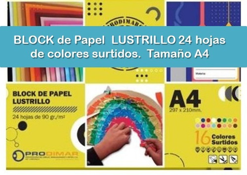 Block De Papel Lustrillo 24 Hojas. 16 Colores.