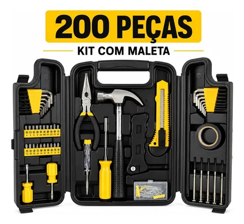 Jogo De Ferramentas 200 Peças Completo Com Maleta Soquetes