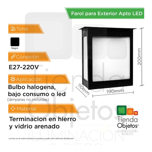Imagen 3 de 10 de Faroles Exterior Hierro Chico Jardin Chapa Negro Apto Led