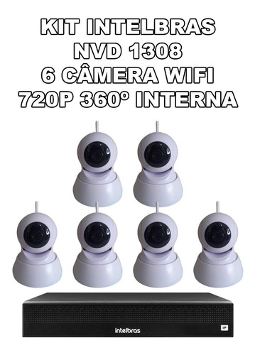 Kit Intelbras Nvd 1308 H265 + 6 Câmeras Wifi 360º 720p 1 Mp