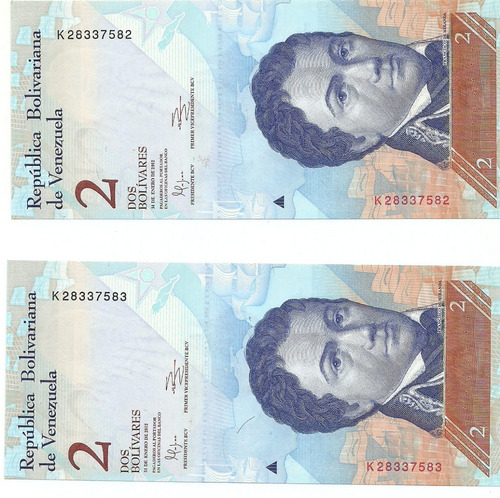 2 Billetes Consecutivos Bsf. 2  - K8 Enero 31 2012 