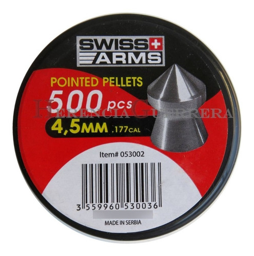 Imagen 1 de 7 de Balines Swiss Arms Pointed 4.5mm X500 7.56 Grain