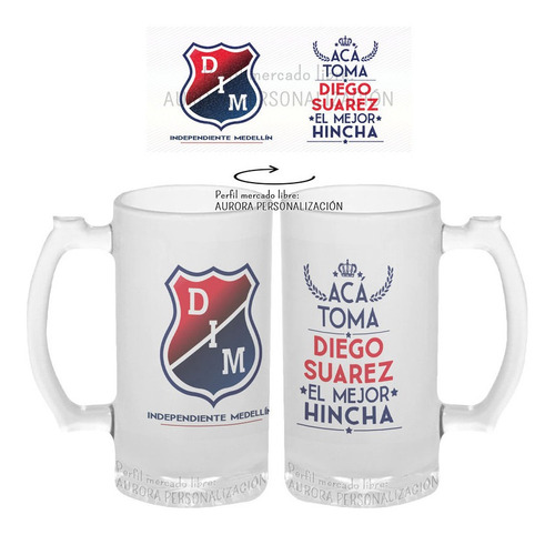 Mug Cervecero Taza Ind Medellin Nombre Vidrio Opalizado