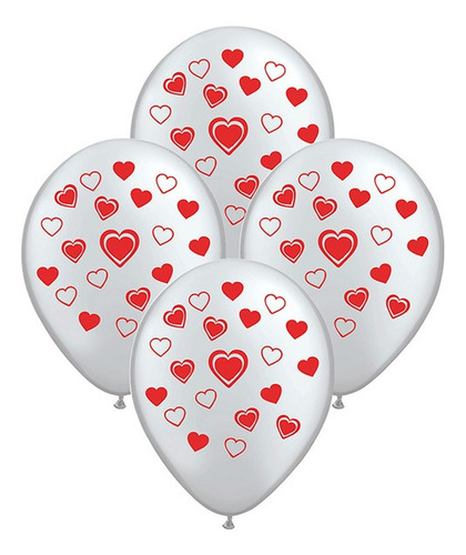 Globos Impresos De 12  Motivo Corazones Blanco X 25