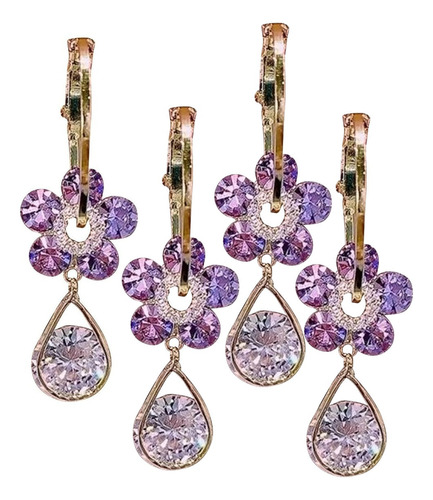 2 Pars Pendientes Creativos Cristal Con Forma Flor Brillante