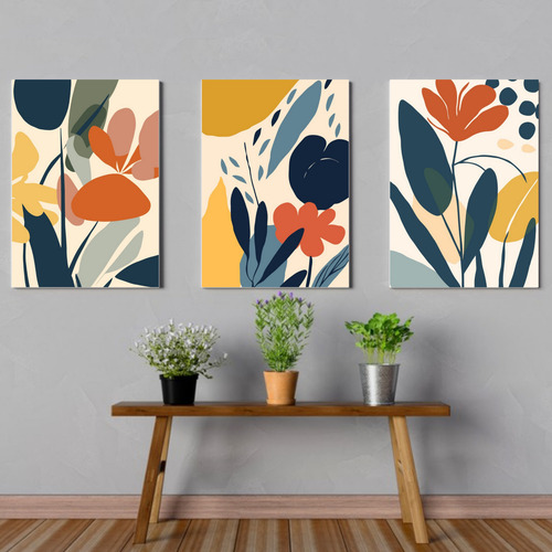 Set De 3 Laminas Imprimibles Para Cuadros Abstracto Floral