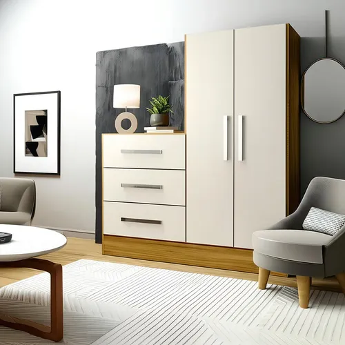 Cômoda Rodial 2 Portas 3 Gavetas Dunas Off White Pintura Uv Nature/off White