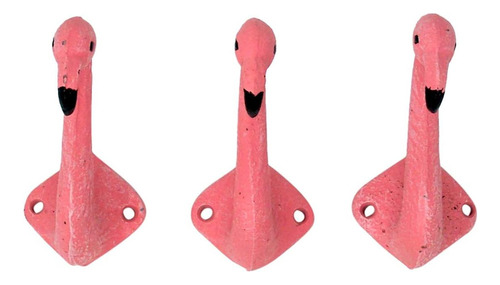 Pink Flamingo - Gancho De Pared De Hierro Fundido De 4 Pulga