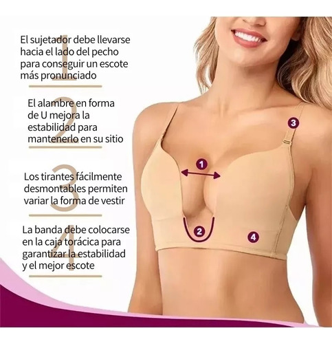Brasier Bra Push Invisible Respirable Escote Profundo Tipo U