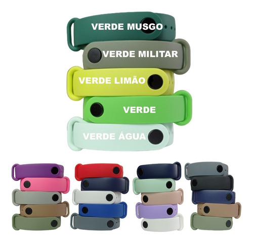 Kit De 5 Pulseiras Silicone Para Mi Band 4 Diversas Cores Cor Da Pulseira Verde Musgo / Verde Militar / Verde Limão / Verde / Verde Água