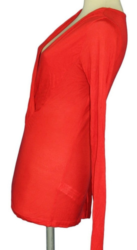 Remera Manga Larga Roja Escote V Profundo Zara L Un Fuego