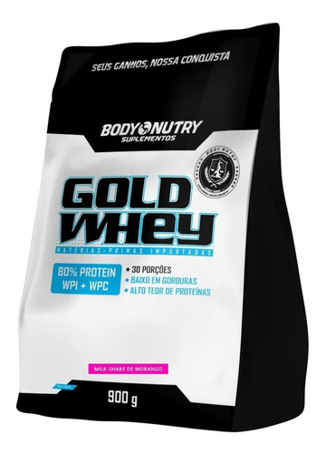 Gold Whey - 900g Refil Milk Shake De Morango - Body Nutry Sabor Milkshake de morango