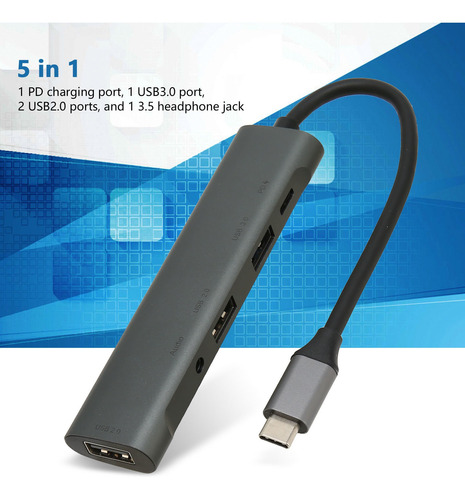 Adaptador 5 En 1 Tipo De Hub Usb C A Multipuerto De 3,5 Mm P