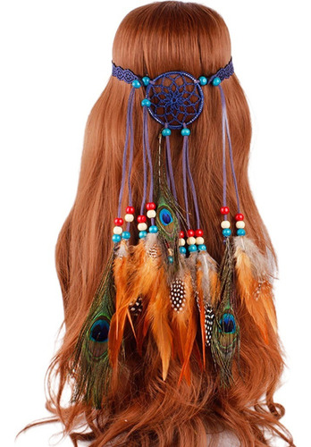 Diadema De Plumas Dreamcatcher De Pavo Real Bohemia